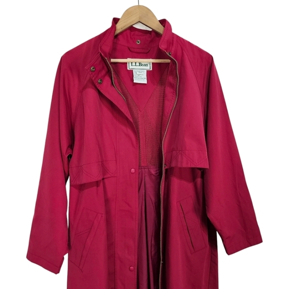 VTG L.L. Bean Long Trench Coat Sz Medium Burgundy Outdoor 80s 90s Nylon Jacket - Picture 6 of 14